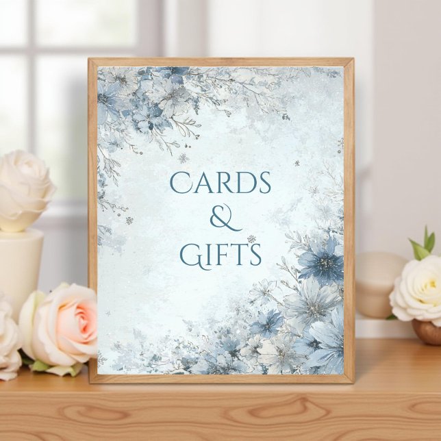 Dusty Blue Silver Rose Wedding Cards Gifts Sign (Creator Uploaded)
