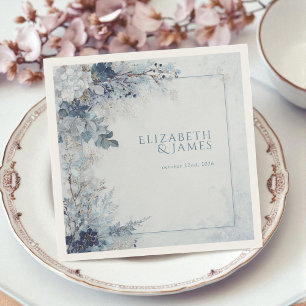 Dusty Blue Silver Rose Winter Floral Wedding Napkins