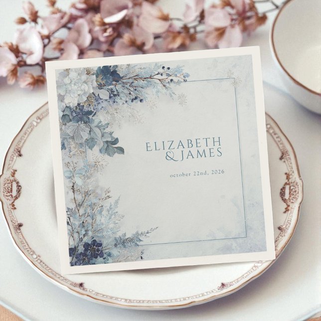 Dusty Blue Silver Rose Winter Floral Wedding Napkins (Dusty Blue Silver Rose Winter Floral Wedding Napkins)