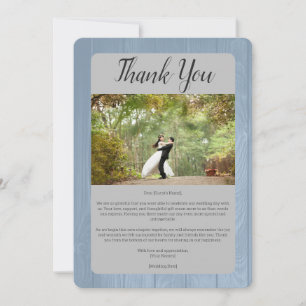 Dusty Blue Silver Rustic Horseshoe Photo Wedding Thank You Card