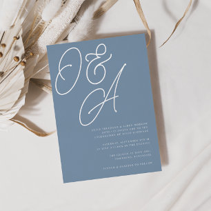 Dusty Blue Silver Script Monogram Wedding Foil Invitation
