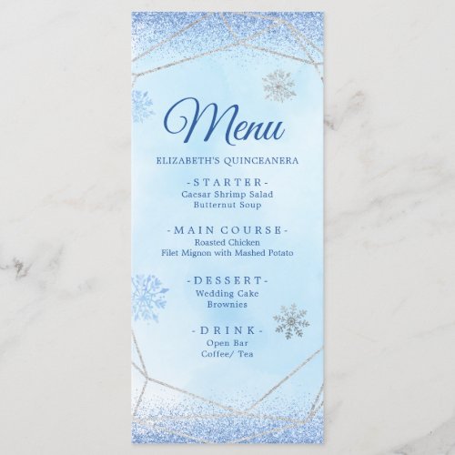 Dusty Blue Silver Snowflake Christmas Mis Xv Aos Menu