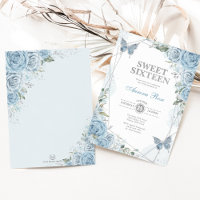 Dusty Blue Silver Sweet 16 Butterfly Birthday