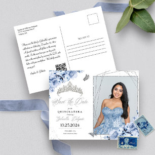 Dusty Blue Silver Tiara Quinceañera Photo Postcard