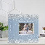 Dusty blue silver wedding photo 3 ring binder<br><div class="desc">A dusty blue background,  decorated with faux silver confetti.  Personalize and add your name,  wedding date and a photo.
Spine: add a text. White text.</div>