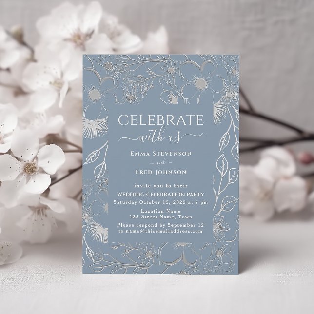 Dusty Blue Silver Wedding Reception Invitation (Creator Uploaded)