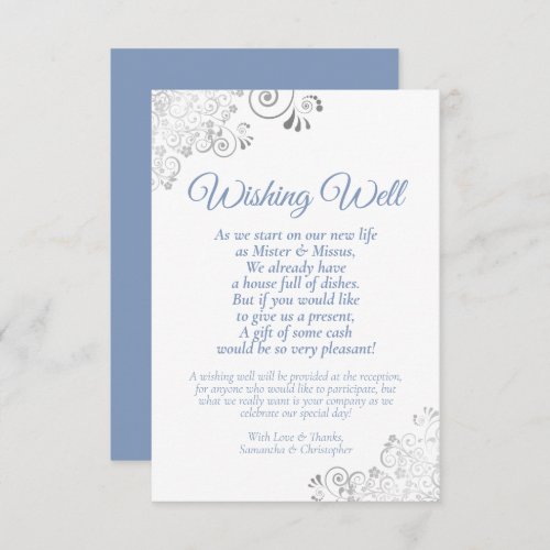 Dusty Blue Silver White Wedding Wishing Well Poem Enclosure Card