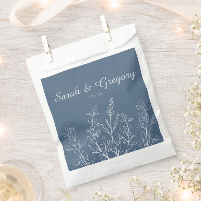 Dusty Blue Simple Boho Floral  Favor Bag (Clipped)