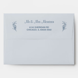Dusty Blue Simple Boho Floral Wedding Envelope