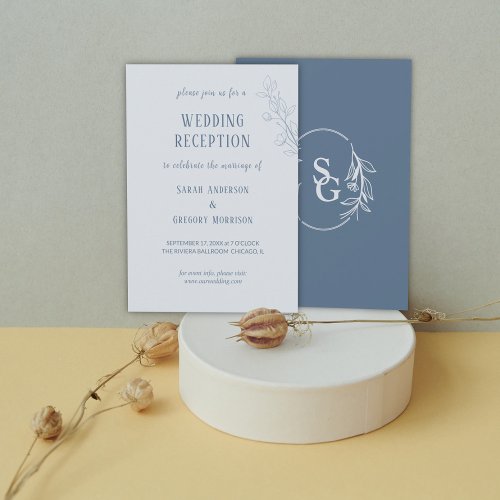 Dusty Blue Simple Boho Floral Wedding Reception Invitation