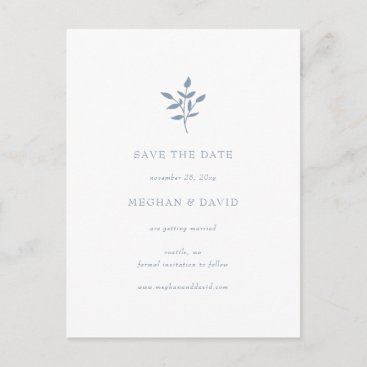 Dusty Blue Simple Botanical Save The Date Announcement Postcard