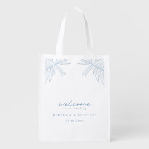Dusty Blue Simple Botanical Wedding Favor  Grocery Bag