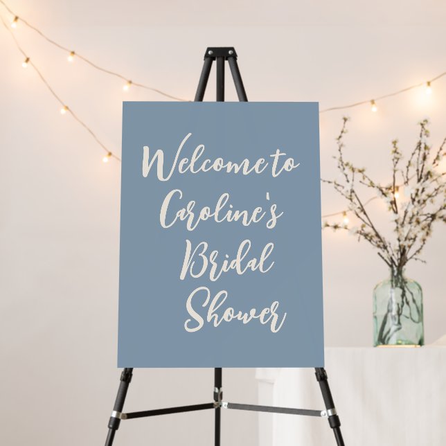 Dusty Blue Simple Bridal Shower Welcome Sign (In Situ (Stand))