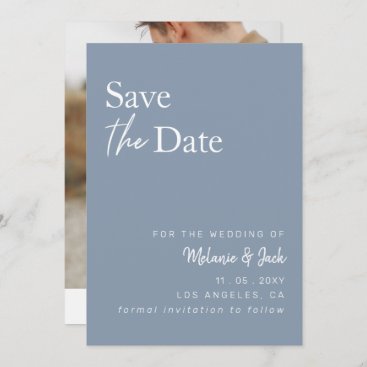 Dusty Blue Simple Calligraphy Photo Save The Date