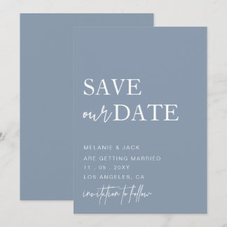 Dusty Blue Simple Calligraphy Save The Date