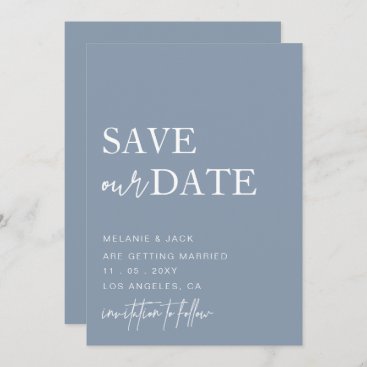 Dusty Blue Simple Calligraphy Save The Date