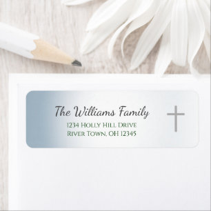 Dusty Blue Simple Christian Cross Return Address Label