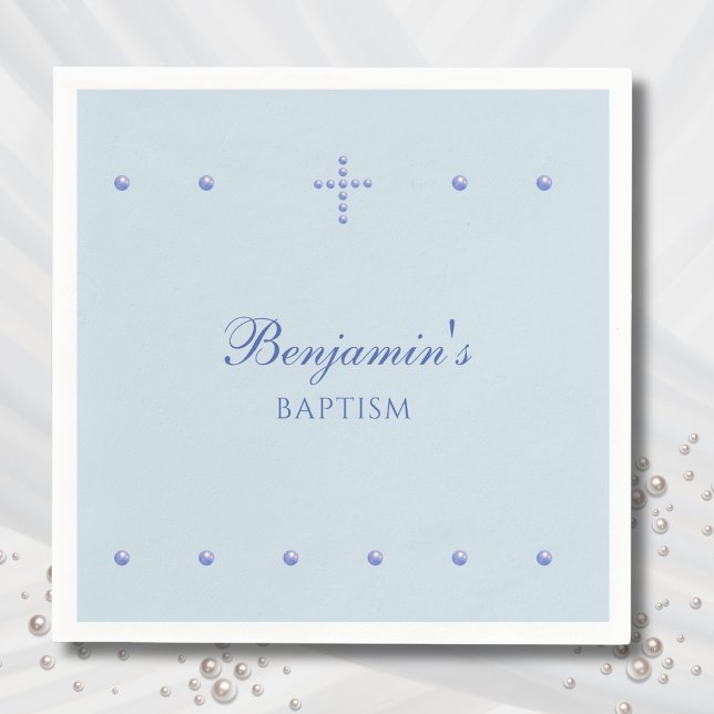 Dusty Blue Simple Cross Christian Baptism Napkins (Creator Uploaded)