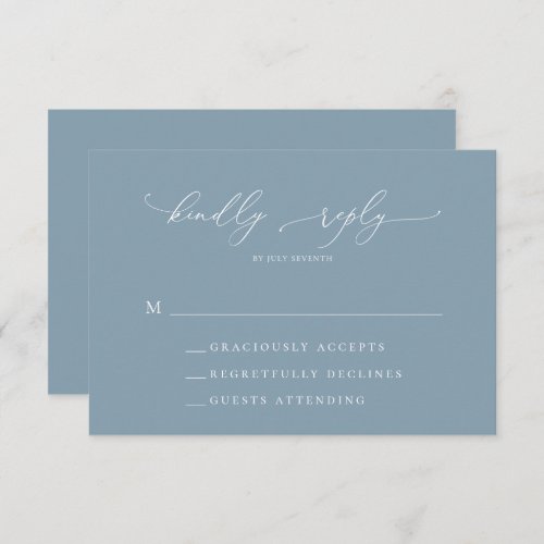 Dusty Blue Simple Elegant 1 Wedding RSVP Card