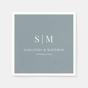 Dusty Blue Simple Elegant Couple Initials Wedding Napkins