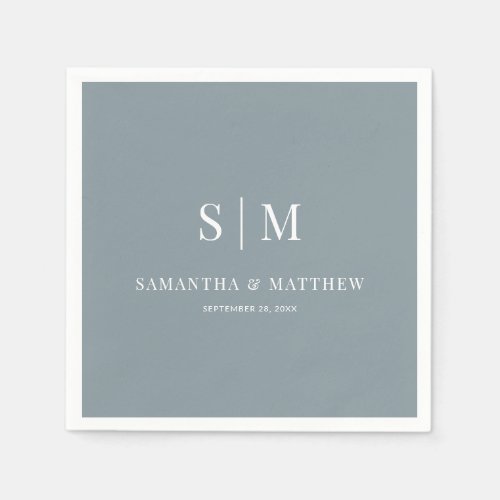 Dusty Blue Simple Elegant Couple Initials Wedding Napkins