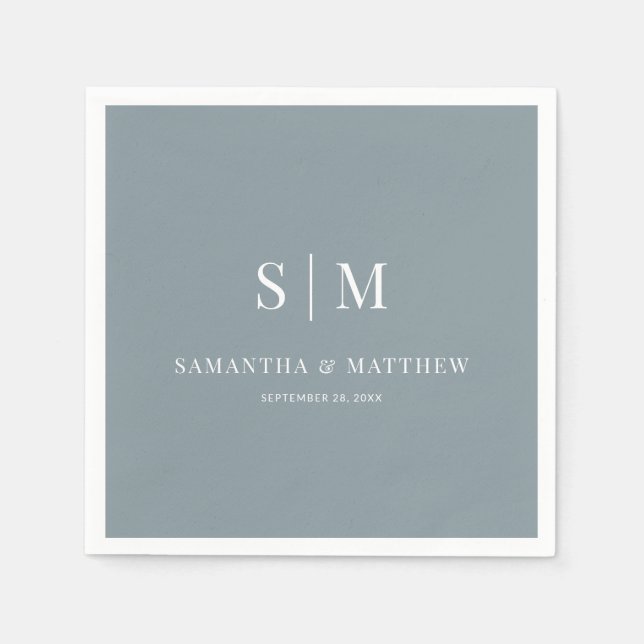 Dusty Blue Simple Elegant Couple Initials Wedding Napkins (Front)
