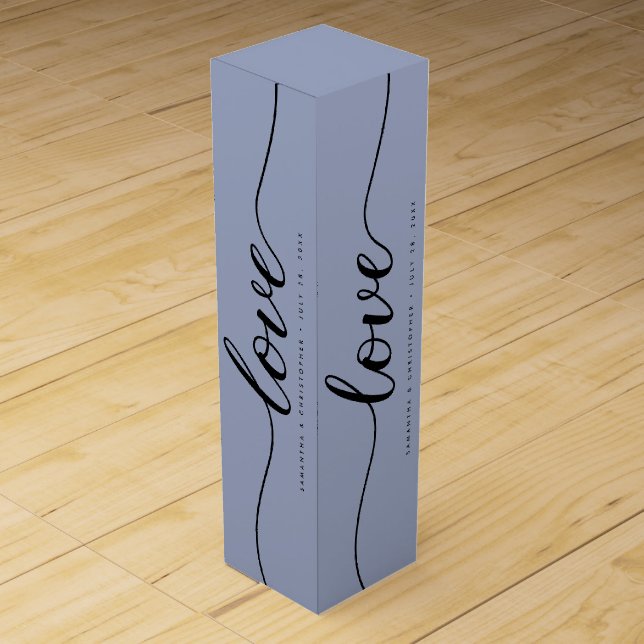 Dusty blue Simple & Elegant Love Wedding ScrIpt  Wine Box (Back)