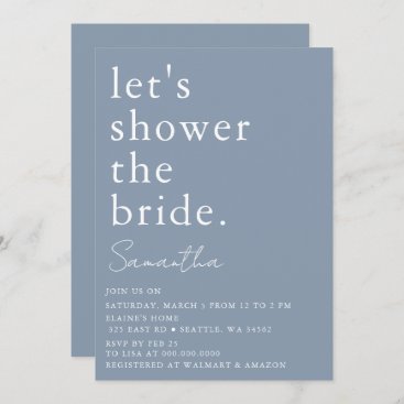 Dusty Blue Simple Elegant Modern Bridal Shower  Invitation