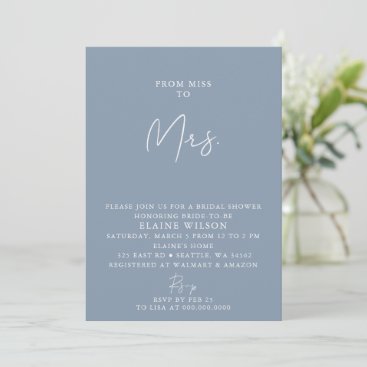 Dusty Blue Simple Elegant Modern Bridal Shower  Invitation