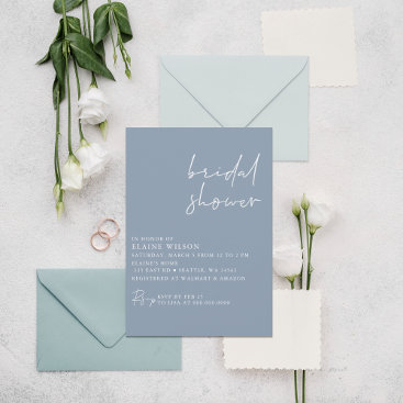 Dusty Blue Simple Elegant Modern Bridal Shower Invitation