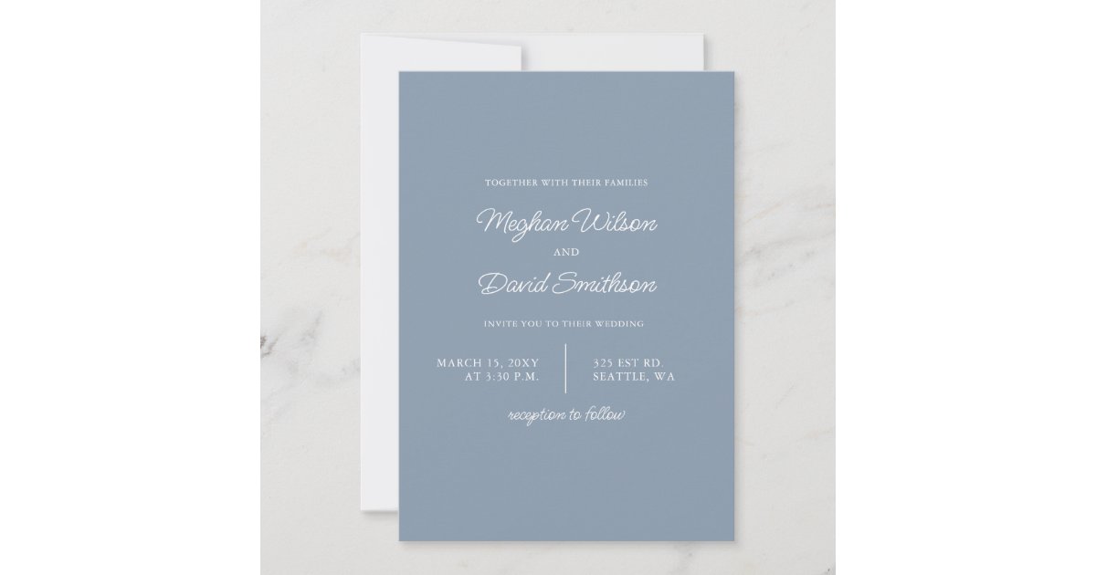 Dusty Blue Simple Elegant Modern Wedding Invitatio Invitation | Zazzle