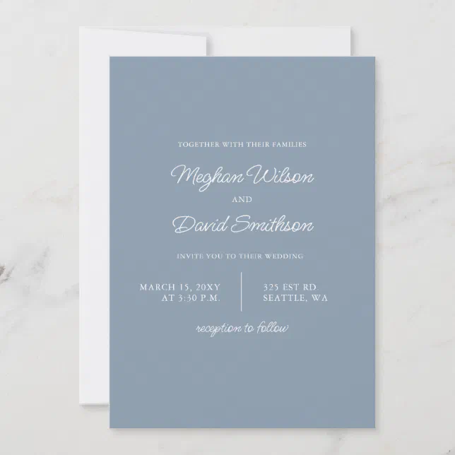 Dusty Blue Simple Elegant Modern Wedding Invitatio Invitation | Zazzle