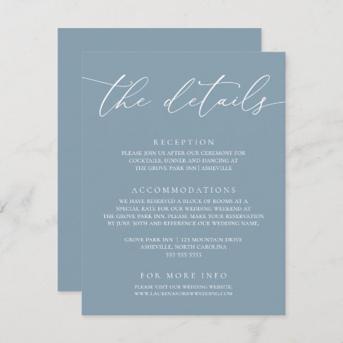 Dusty Blue Simple Elegant Wedding 1 Enclosure Card