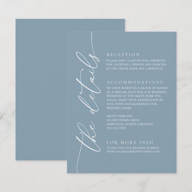 Dusty Blue Simple Elegant Wedding 1 Enclosure Card (Front/Back)