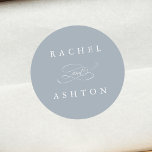 Dusty Blue Simple Elegant Wedding  Classic Round Sticker<br><div class="desc">Elegant and simple wedding sticker with your names. For more advanced customization of this design,  please click the BLUE DESIGN TOOL BUTTON above!  Matching items are also available.</div>