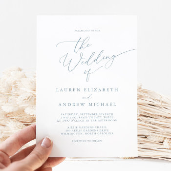 Dusty Blue Simple Elegant Wedding Invitation by StripedHatStudio at Zazzle