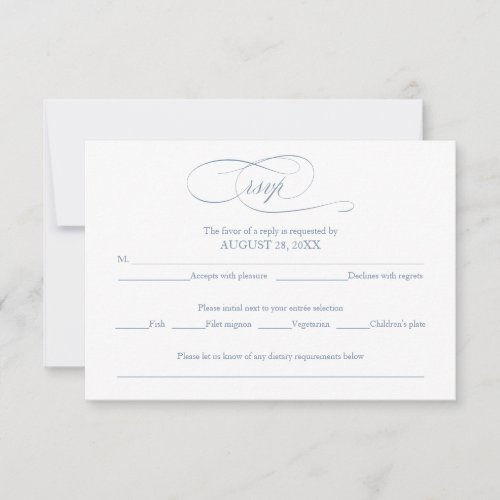 Dusty Blue Simple Elegant Wedding RSVP Card