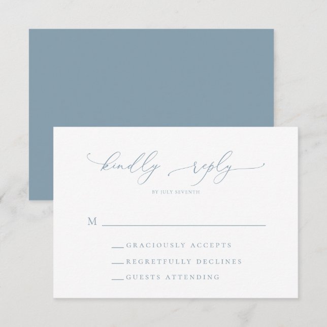 Dusty Blue Simple Elegant Wedding RSVP Card (Front/Back)