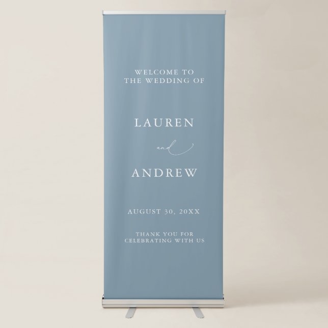 Dusty Blue Simple Elegant Welcome to Our Wedding Retractable Banner (Front)