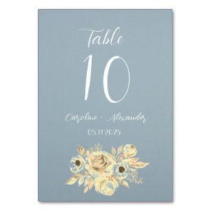 Dusty Blue Simple Floral Script Minimalistic Chic Table Number