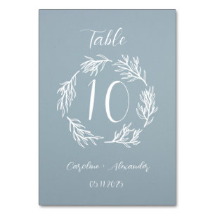 Dusty Blue Simple Floral Script Minimalistic Chic Table Number