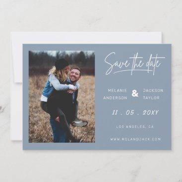 Dusty Blue Simple Handwritten Photo Save The Date