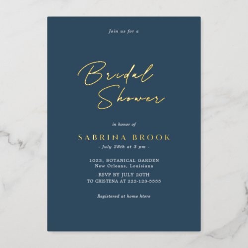 Dusty Blue   Simple Minimalist Bridal Shower  Foil Invitation