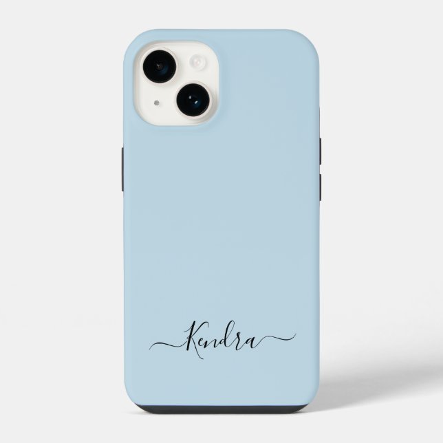 Dusty Blue Simple Minimalist Custom Name Script  iPhone Case (Back)