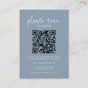 Dusty Blue Simple Minimalist QR Code Wedding RSVP Enclosure Card