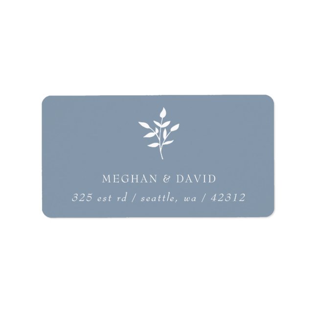 Dusty Blue Simple Modern Botanical address Label (Front)