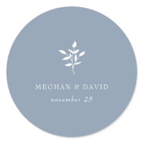 Dusty Blue Simple Modern Botanical Wedding Classic Round Sticker
