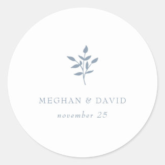 Dusty Blue Simple Modern Botanical Wedding Classic Round Sticker