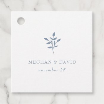 Dusty Blue Simple Modern Botanical Wedding Favor Tags by blessedwedding at Zazzle
