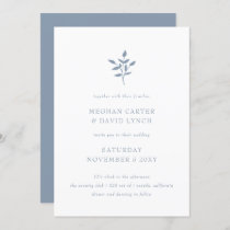 Dusty Blue Simple Modern Botanical Wedding Invitation